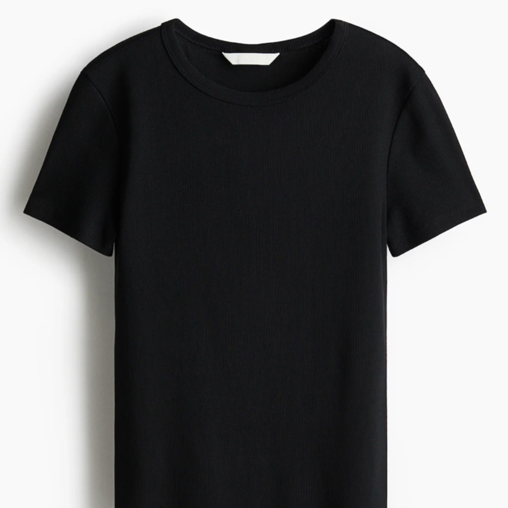 H&M Black Cropped Ribbed Tee - Picture 3 of 3